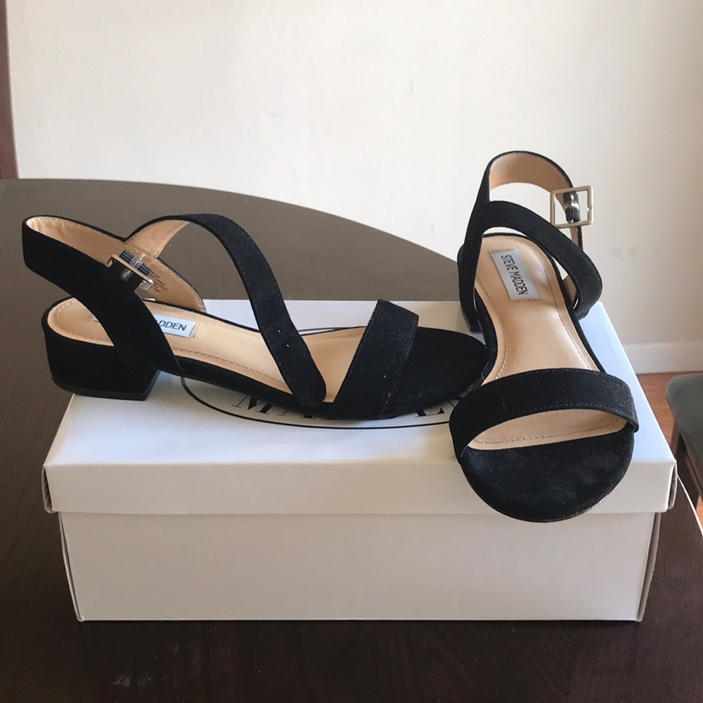 Steve Madden Black suede dress sandal.